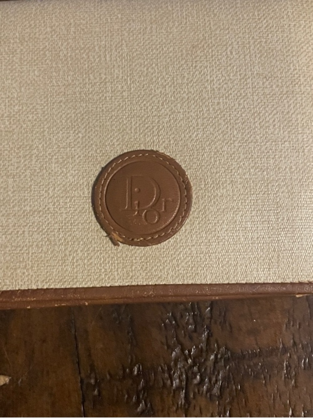 Dior Beige Canvas Wallet with Brown Leather Logo